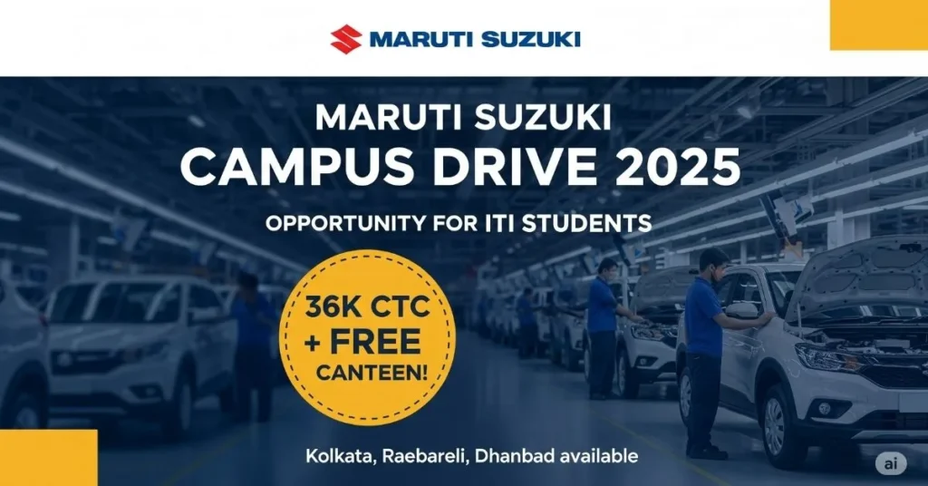 Maruti Suzuki Campus Drive 2025: ITI ke Liye 36K CTC + FREE Canteen! Kolkata, Raebareli, Dhanbad Mein Mauka!